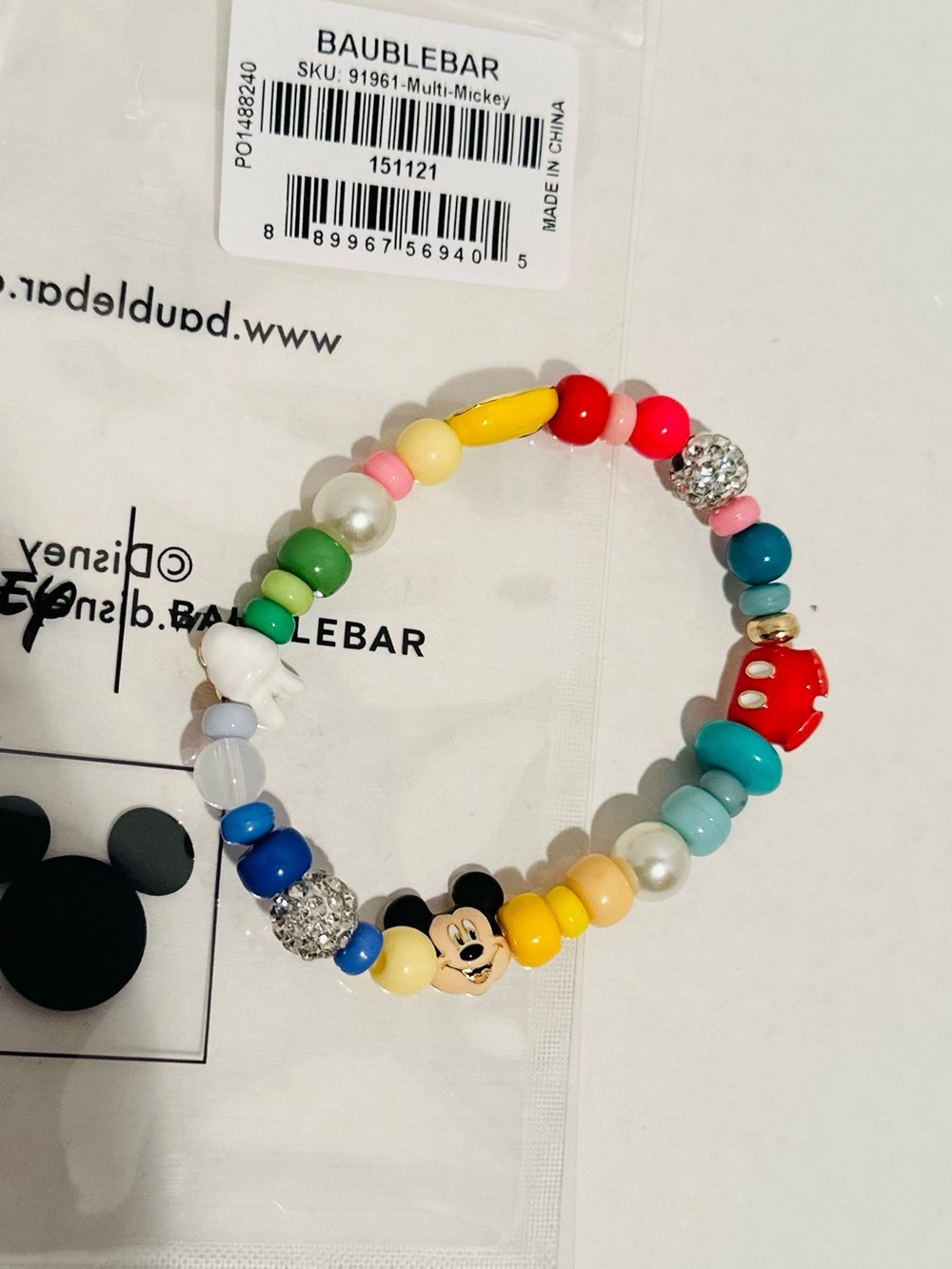 Baublebar NWT Disney Mickey Mouse Beaded Multicolored Charm Bracelet
